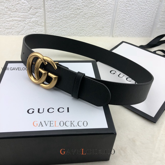 Gucci Black Leather Belt Retro Golden GG Buckle Size 40mm